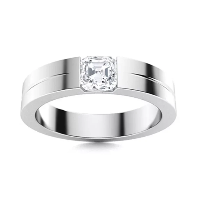 Asscher 0.40 Ct Certified Lab Grown Diamond Mens Engagement Ring 14K White Gold - Image 2