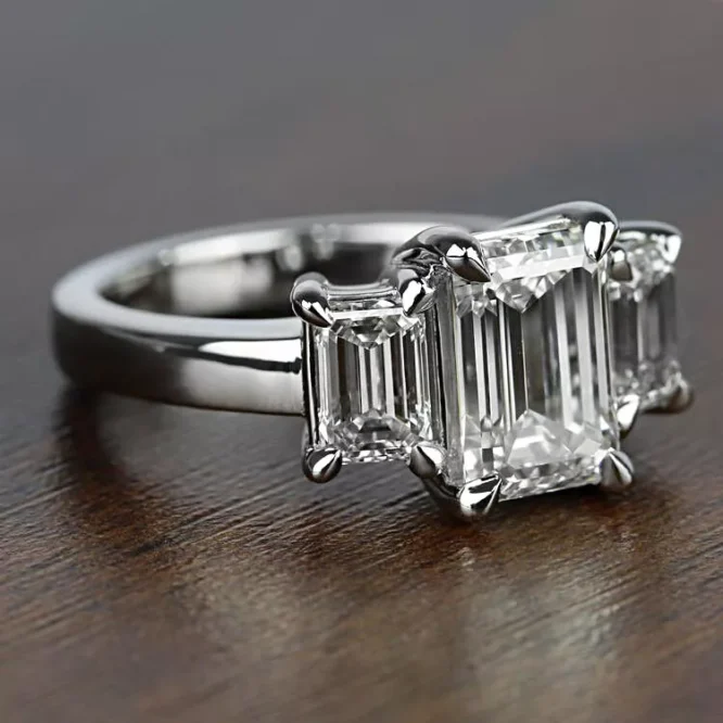 Three Stone 4.17 Ct VS1 G Emerald Cut Lab Created Diamond Engagement Ring 14k - Image 3