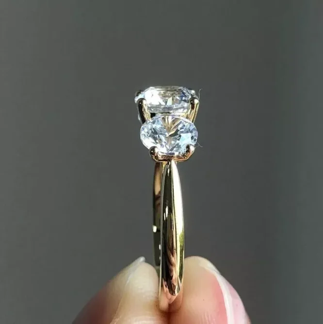 3Ct Round Cut Certified Lab Grown Diamond F/VS1 Three Stone Engagement 14k Yellow Gold - Image 5