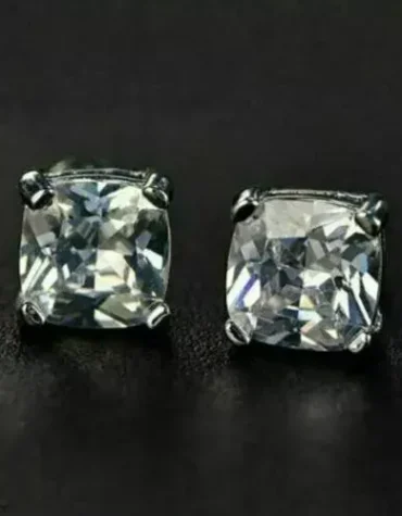 Certified Lab Grown Diamond 2.03 Carat Cushion Cut Solid 14K White Gold Excellent Stud Earrings