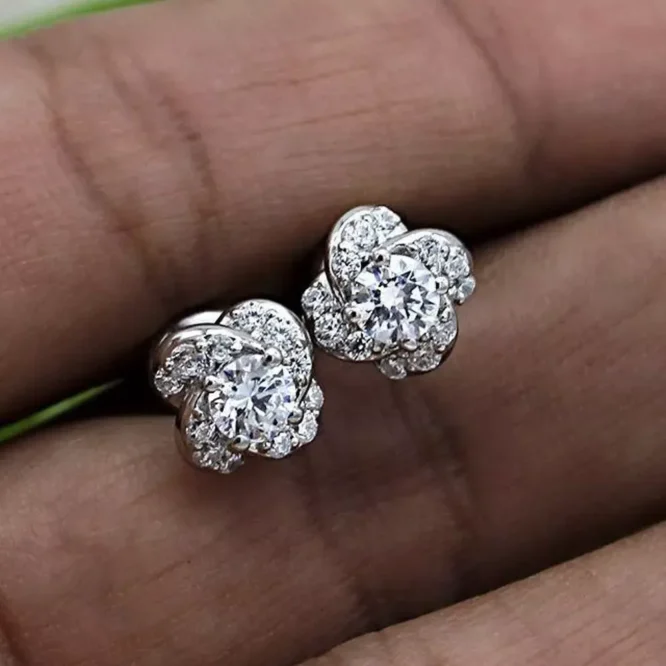 Certified Lab Grown Diamond Stud Earrings Solid 14K White Gold 1.33 Ctw Round Cut - Image 6