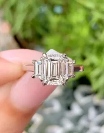 2.50Ct Emerald Cut Lab Grown Diamond Three Stone Engagement Ring 14K White Gold