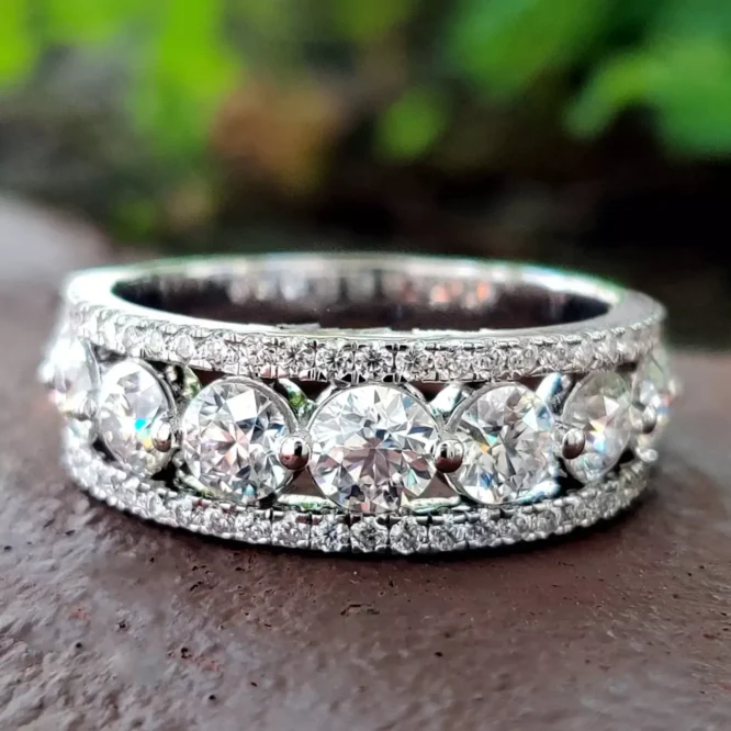 2.50 Carat Round Cut Certified Lab Grown Diamonds Half Eternity Wedding Band Solid 14K White Gold - Image 2