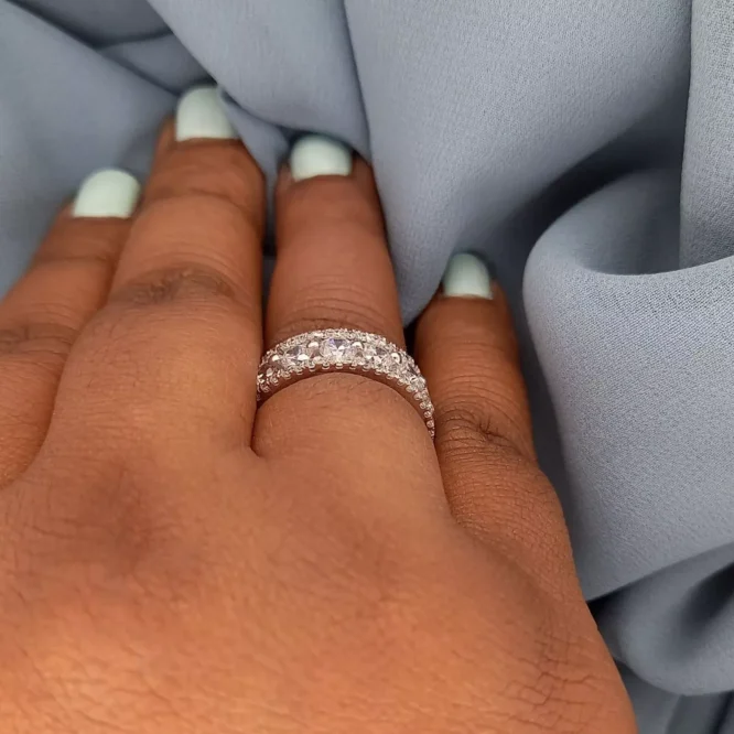 2.50 Carat Round Cut Certified Lab Grown Diamonds Half Eternity Wedding Band Solid 14K White Gold - Image 13