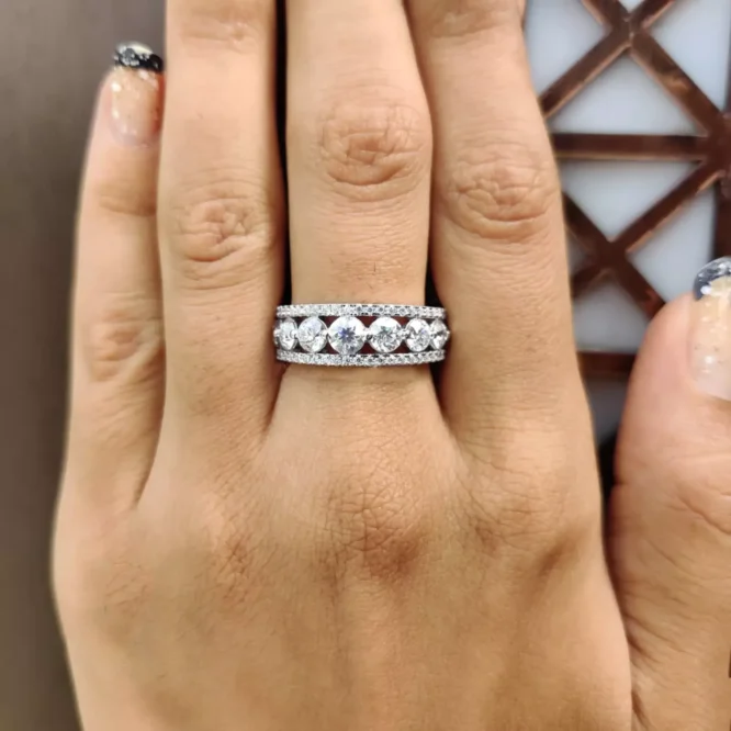 2.50 Carat Round Cut Certified Lab Grown Diamonds Half Eternity Wedding Band Solid 14K White Gold - Image 14