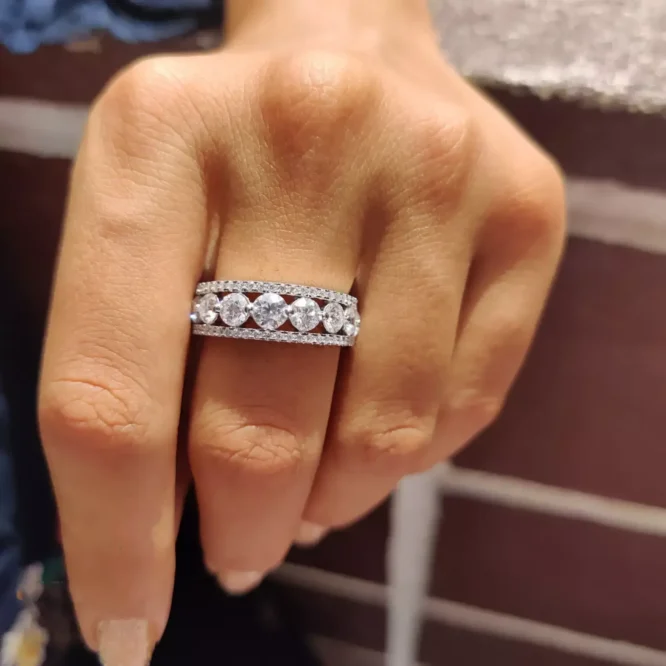 2.50 Carat Round Cut Certified Lab Grown Diamonds Half Eternity Wedding Band Solid 14K White Gold - Image 3