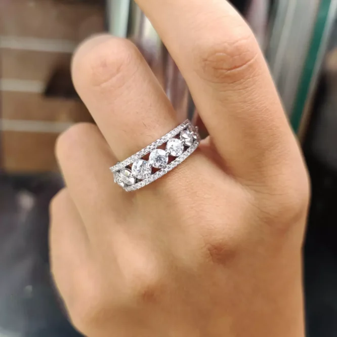 2.50 Carat Round Cut Certified Lab Grown Diamonds Half Eternity Wedding Band Solid 14K White Gold