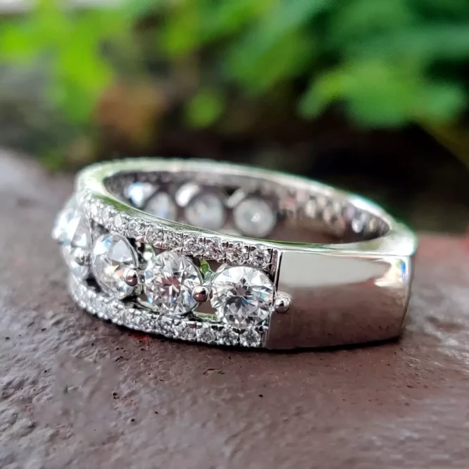 2.50 Carat Round Cut Certified Lab Grown Diamonds Half Eternity Wedding Band Solid 14K White Gold - Image 7