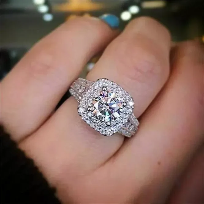 2.43 CT Round Cut Certified Lab Grown Diamonds Halo Engagement Ring Solid 14k White Gold for Her