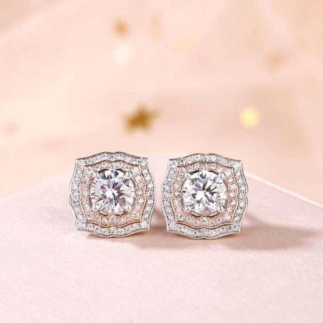 3.00 Carat Round Cut Certified Lab Grown Diamonds Solid 14k White Gold Double Halo Stud Earrings