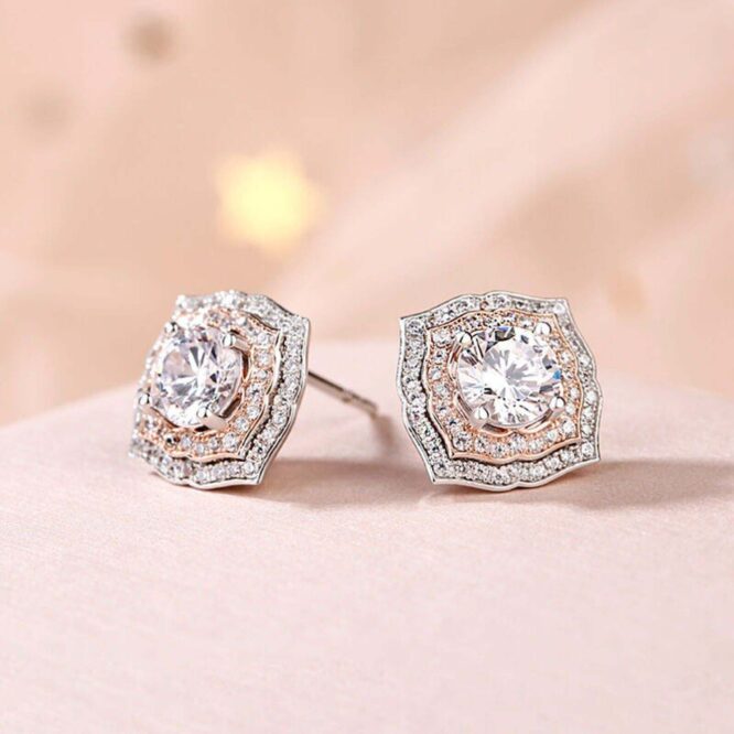 3.00 Carat Round Cut Certified Lab Grown Diamonds Solid 14k White Gold Double Halo Stud Earrings - Image 2