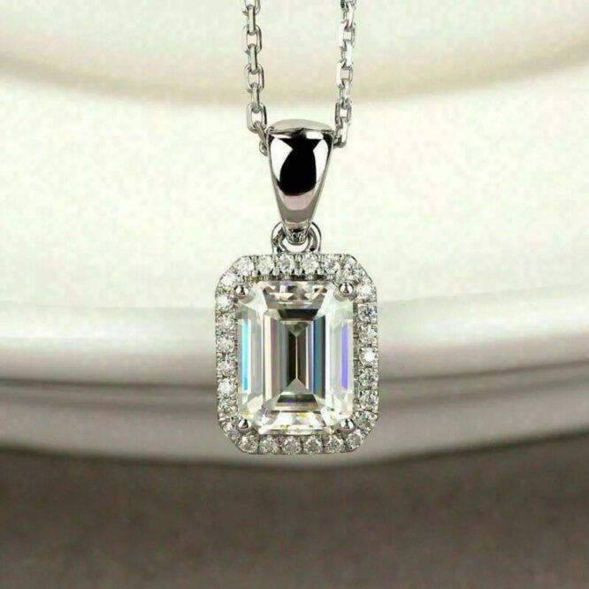 2.00 Carat Certified Lab Grown Diamond Emerald Cut Solid 18k White Gold Wedding Necklace - Image 2