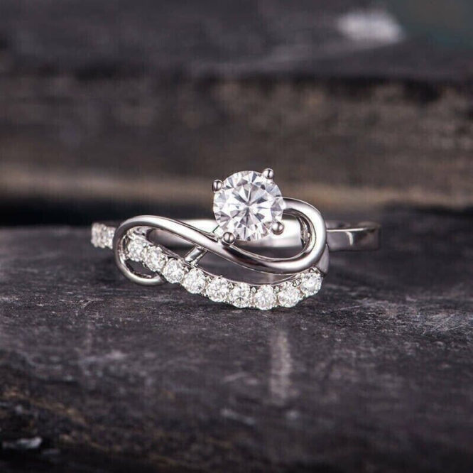 Lab Grown Diamonds 1.30 Carat Round Cut Solid 14k White Gold Fancy Engagement Ring