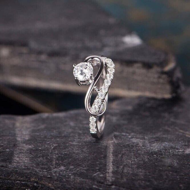 Lab Grown Diamonds 1.30 Carat Round Cut Solid 14k White Gold Fancy Engagement Ring - Image 3