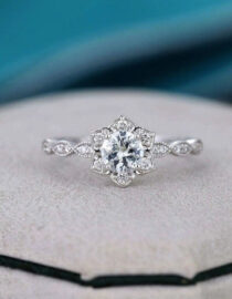 CVD Diamond 1.00 Carat F/VS1 Round Cut Solid 14k White Gold Floral Engagement Ring