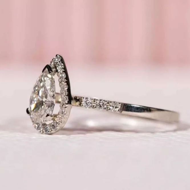 1.61 Pear Cut Lab Grown Diamonds Halo Engagement & Wedding Women's Ring 14k White Gold - Image 2