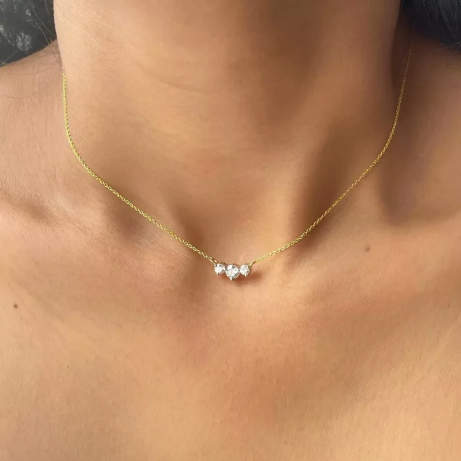 1CT Round Cut Three Stone Lab Grown Diamonds 16" Necklace Delicate Trending Fancy Pendant Women - Image 2