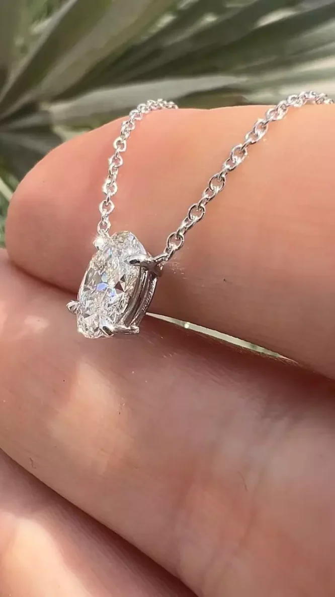 2.06CT Oval Cut Solitaire Lab Grown Diamond Pendant Necklace Women Single Stone Pendant - Image 3