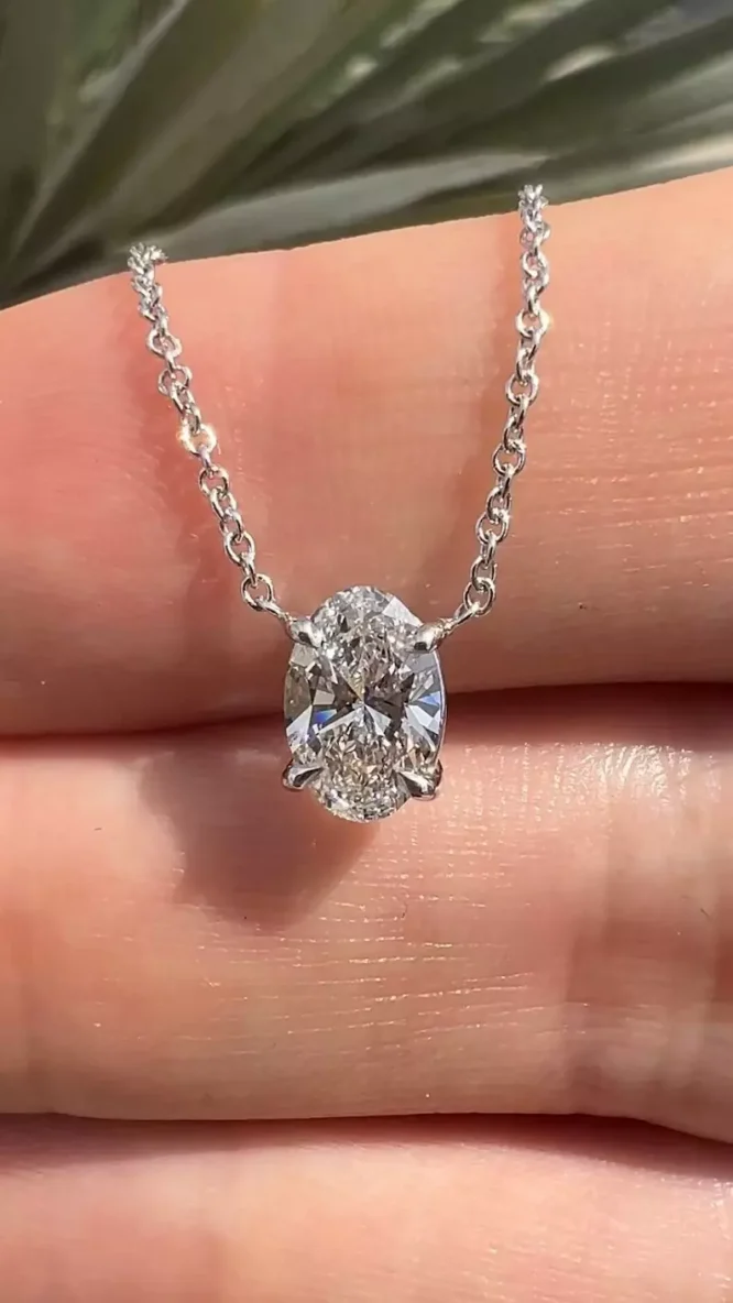 2.06CT Oval Cut Solitaire Lab Grown Diamond Pendant Necklace Women Single Stone Pendant