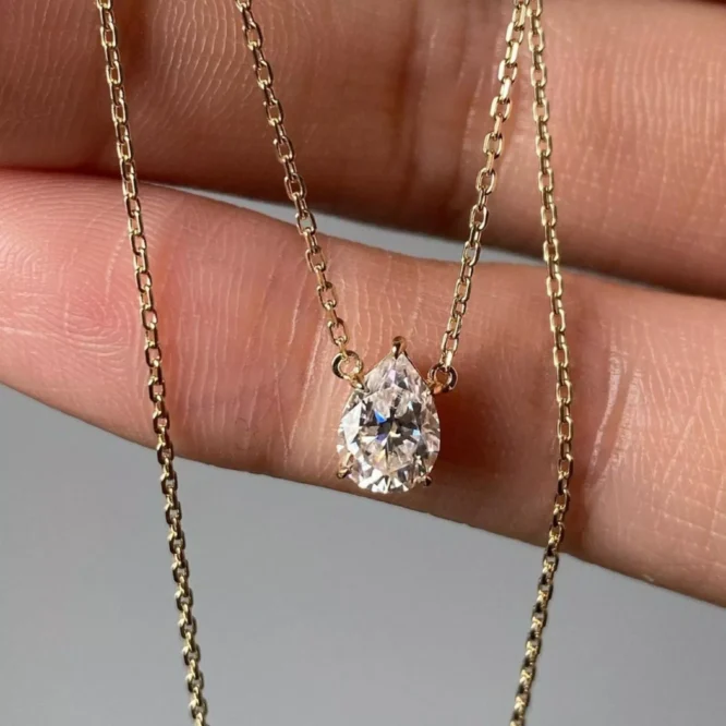 2.08CT Solitaire Pendant Necklace Pear Cut Lab Grown Diamond Pendant Single Stone Necklace Her - Image 3