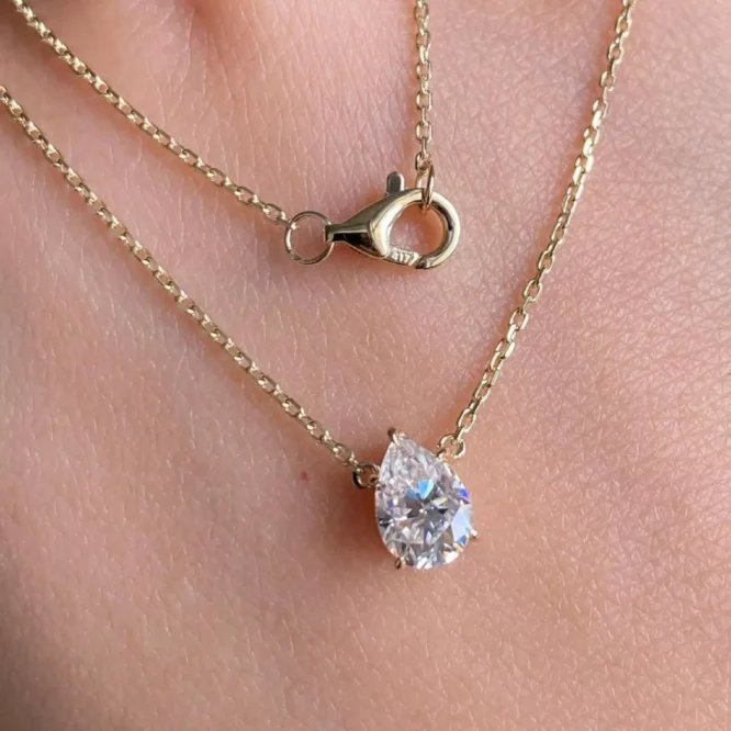 2.08CT Solitaire Pendant Necklace Pear Cut Lab Grown Diamond Pendant Single Stone Necklace Her - Image 2