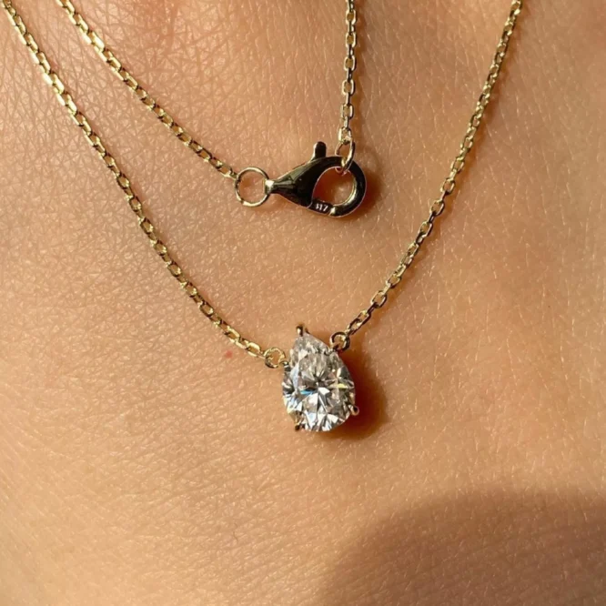 2.08CT Solitaire Pendant Necklace Pear Cut Lab Grown Diamond Pendant Single Stone Necklace Her - Image 4