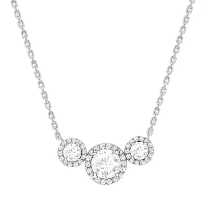 2CTW Lab Grown Diamonds 3-Stone Halo Pendant Necklace in 14K White Gold - Image 2