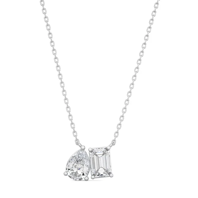 3.12Ct Pear and Emerald Cut Certified CVD Diamonds Toi Et Moi Pendant Necklace for Women 18k Gold - Image 6