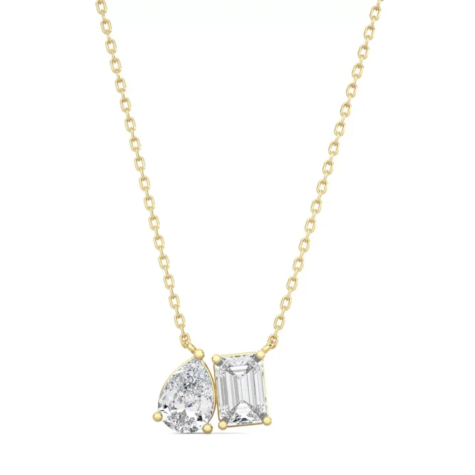 3.12Ct Pear and Emerald Cut Certified CVD Diamonds Toi Et Moi Pendant Necklace for Women 18k Gold