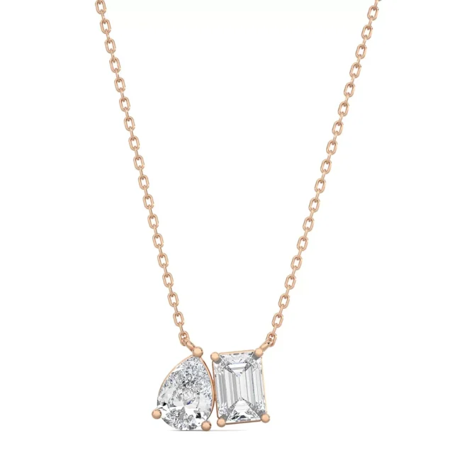 3.12Ct Pear and Emerald Cut Certified CVD Diamonds Toi Et Moi Pendant Necklace for Women 18k Gold - Image 8