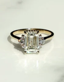 2CTW Wedding Ring Emerald Cut Certified Lab Grown Diamond Round Side Diamond Engagement Ring