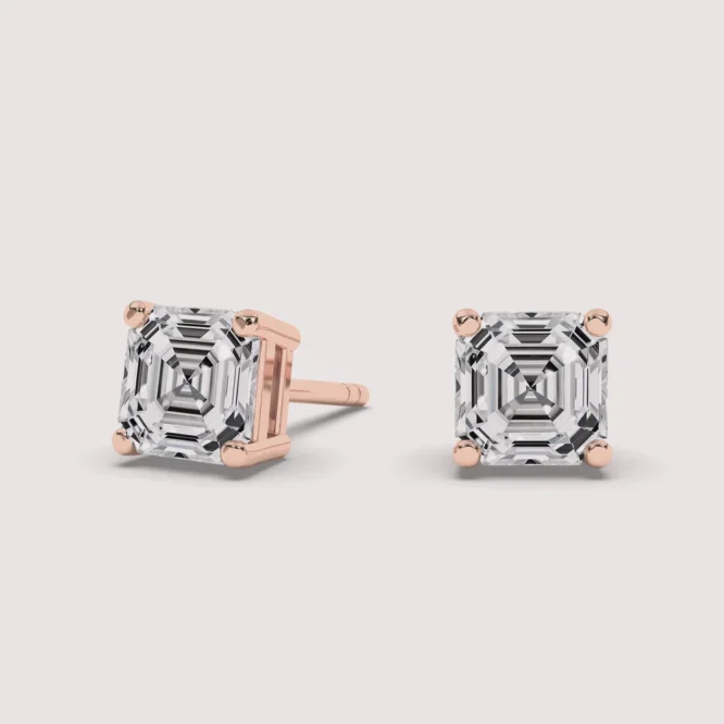 2.03 CT. T.W. Certified Asscher-Cut Lab Grown CVD Diamond Solitaire Stud Earrings in 14K Rose Gold (F/VS1)