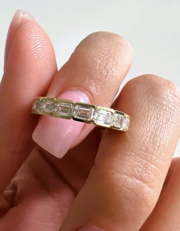 2.5 Carat Emerald Cut Lab Grown Diamond Eternity Ring / Bezel Set Emerald Cut Eternity Band / Lab Diamonds Wedding Band / 14k Gold Art Deco