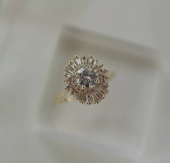 Diamond Wedding Ring Round Cut 1.90 Carat Lab Created 14k Yellow Gold Art Deco Ring - Image 3