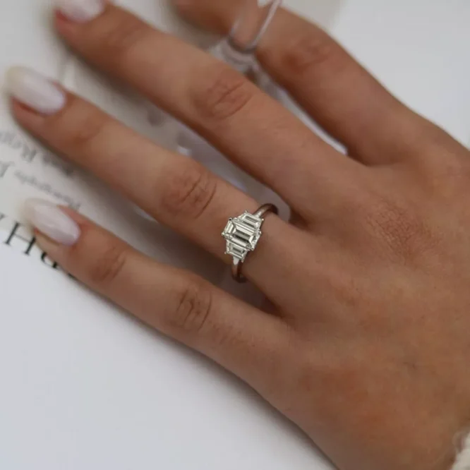 14K White Gold Engagement Ring 1.40 Carat Emerald Lab Created Diamond - Image 8