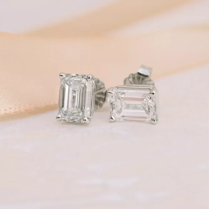 14k White Gold Earring Studs Emerald 1 Carat Lab Grown Diamond