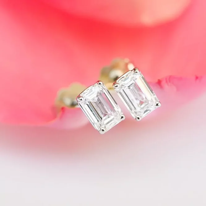 14k White Gold Earring Studs Emerald 1 Carat Lab Grown Diamond - Image 5