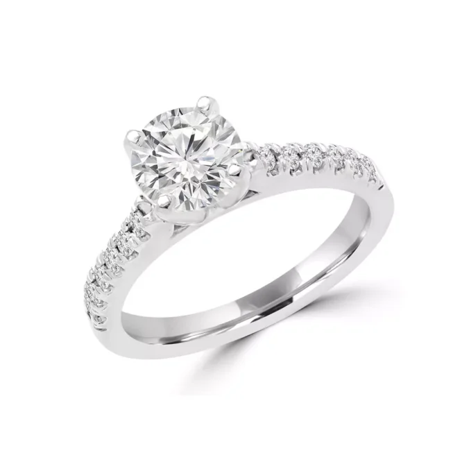 Engagement Ring Solid 14K White Gold 0.90 Ct Lab Created Round Diamond - Image 2