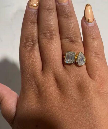 Click to view full screen 2.10 Toi et Moi Pear Cut & Emerald Cut Lab Grown Diamond 14K Gold Engagement Ring photo review